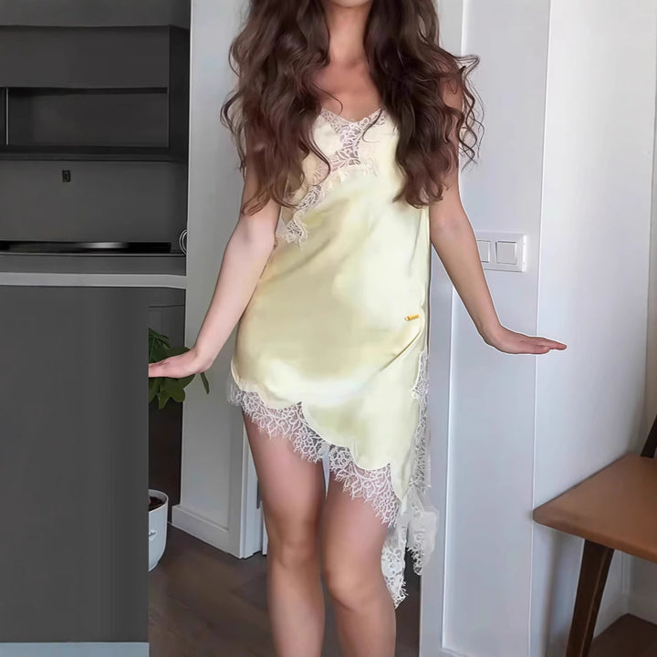 Satin nightgown for women with delicate lace embroideries Lune London