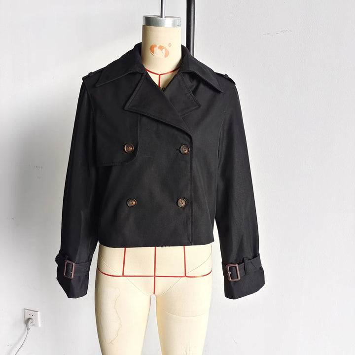 Short trench coat for women with double-breasted fastening and adjustable sleeves Lune London