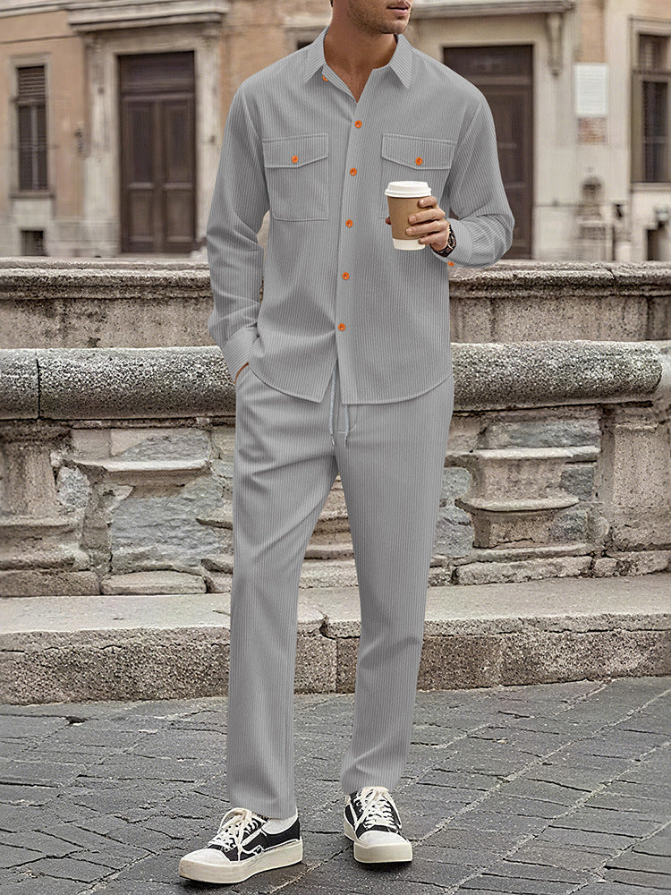 Casual striped outfit for men with modern button details and practical pockets Lune London