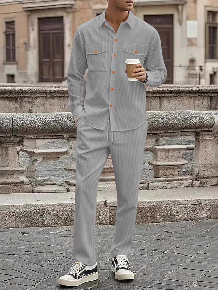 Casual striped outfit for men with modern button details and practical pockets Lune London