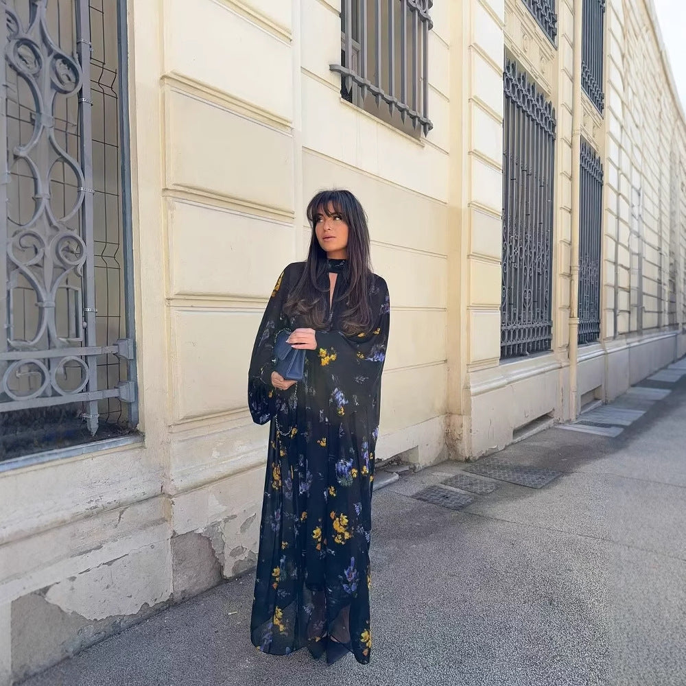 Maxi dress for women with elegant high neck and floral design Lune London
