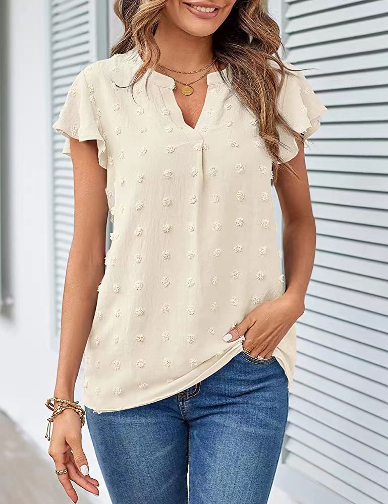 Women short top with short sleeves textured Lune London