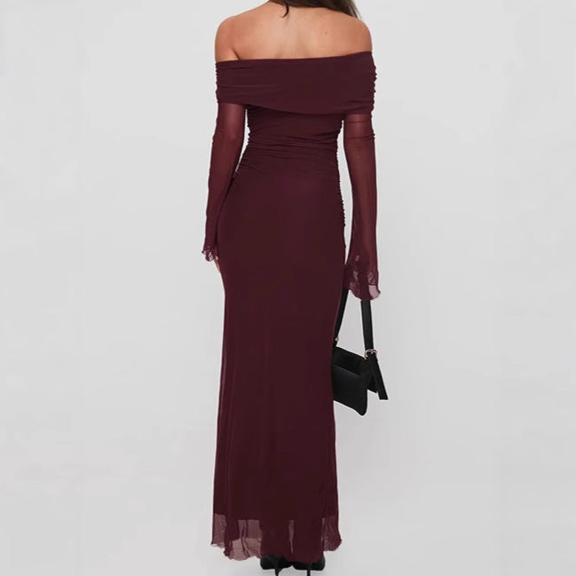 Sleeveless maxi dress for women with lace details and off-the-shoulder design Lune London