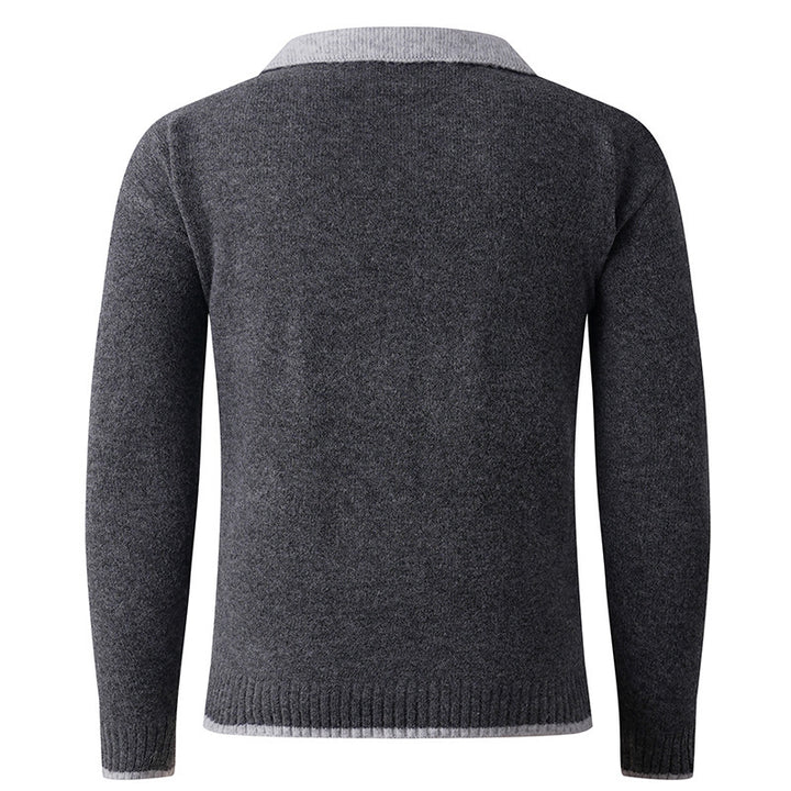 Pull-over V élégant hommes avec col de chemise glissant et texture de haute qualité Lune London