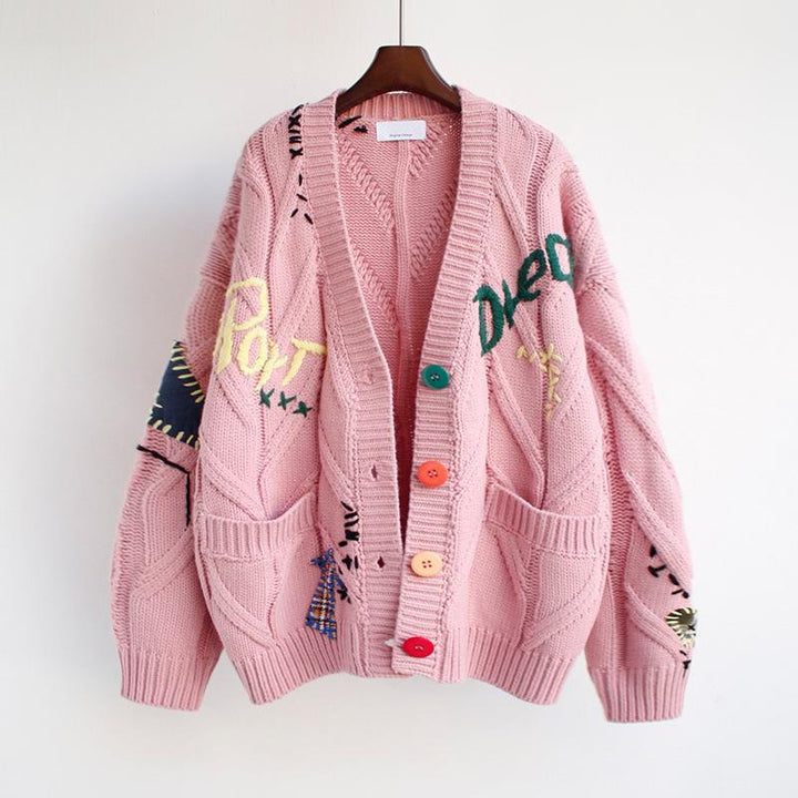 Lune London | Ladies Padded Knit Cardigan with Colorful Buttons and Unique Design