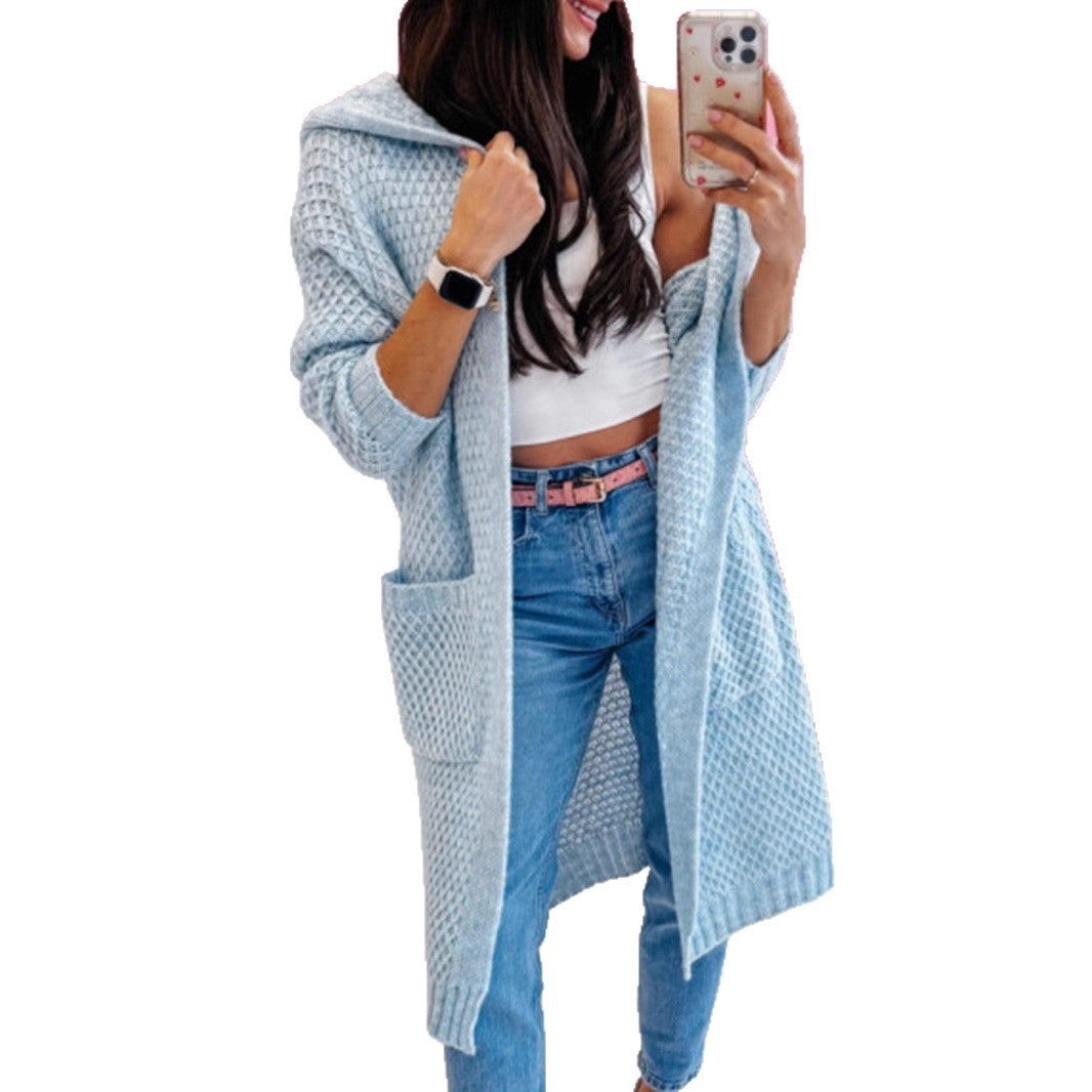 Knitted coat for women with a breathable mesh structure and practical pockets Lune London