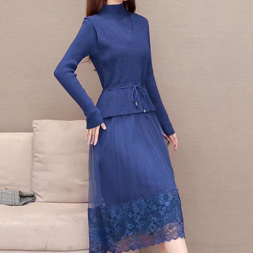 Elegant knit and tulle dress for women with floral lace finish Lune London