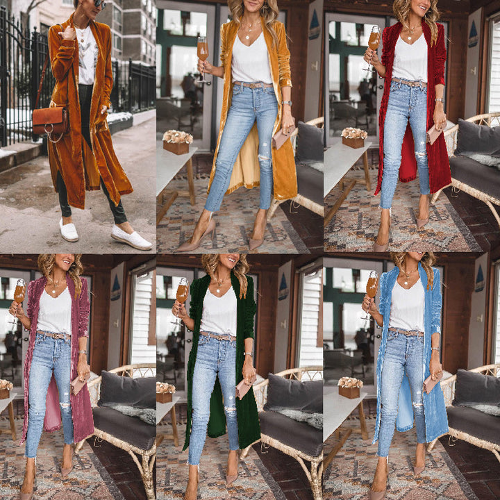 Manteau en velours à la mode pour femmes avec une coupe élégante et des poches pratiques Chic & Stil