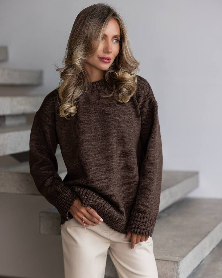 Women thick knit sweater with loose fit and ribbed cuffs Lune London