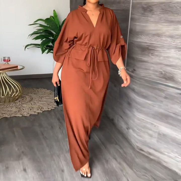 Robe maxi décontractée pour femmes avec ceinture et larges manches Chic & Stil