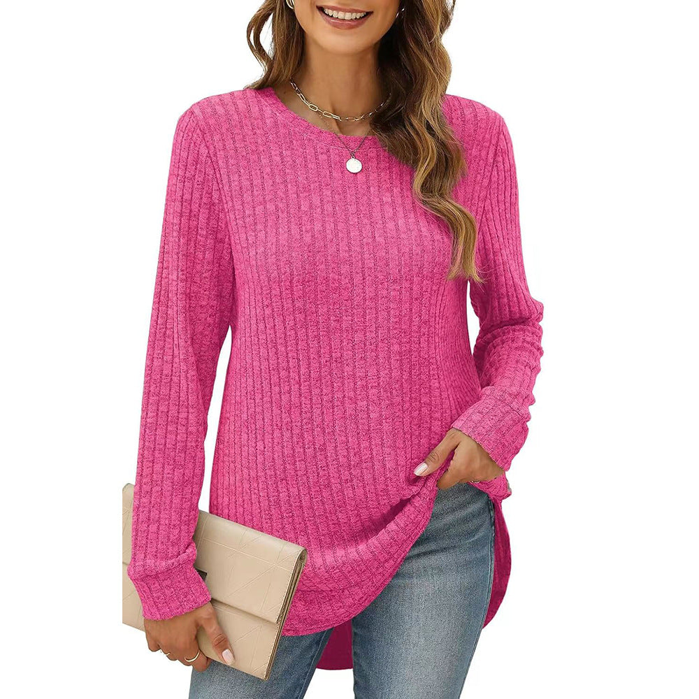 Lune London Women's Casual Long Sleeve Structured Knit T-Shirt