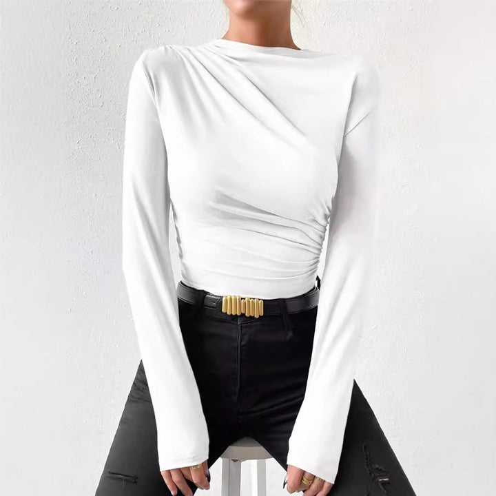 Ladies long sleeve bodysuit with elegant draping Lune London