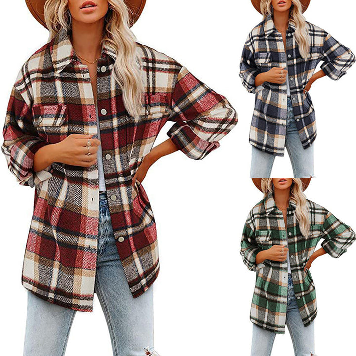 Plus size - cotton checkered jacket for women with a casual chic design