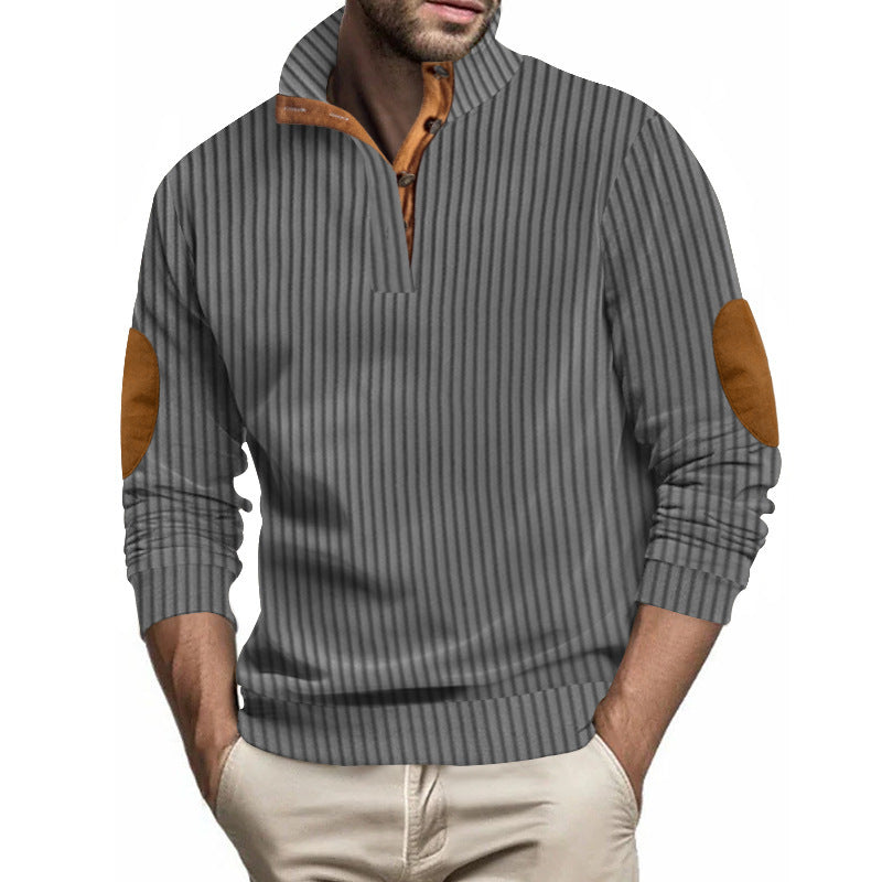 Elegant knit sweater for men with lapel collar and leather appliques Lune London
