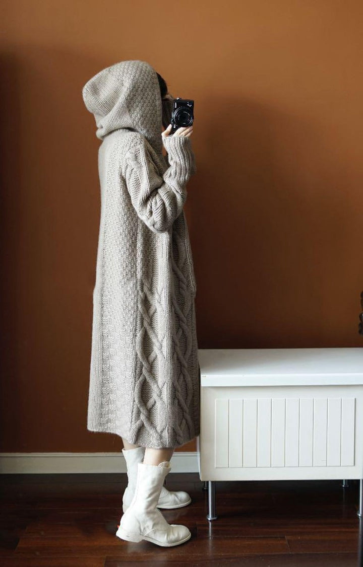 Women's knitted coat with versatile hood design and comfortable fit Lune London