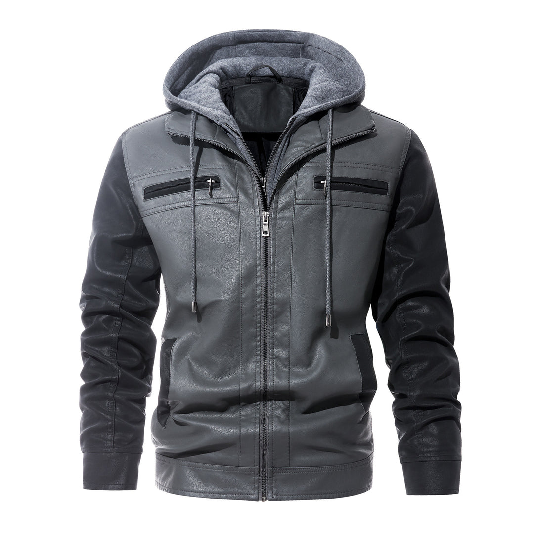 Fashionable PU leather jacket for men with removable hood Lune London