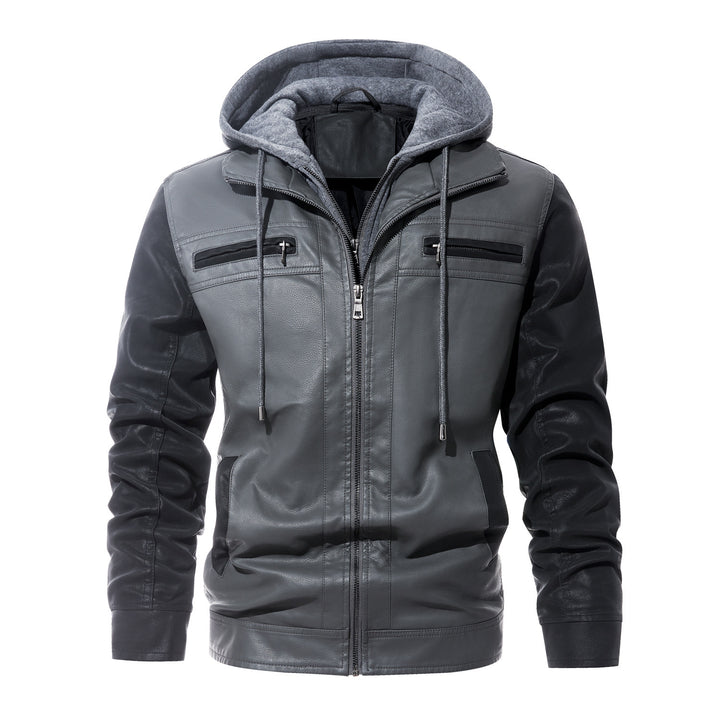 Fashionable PU leather jacket for men with removable hood Lune London