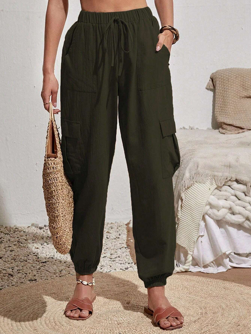 Casual cargo pants for women with elastic waist and practical pockets Lune London