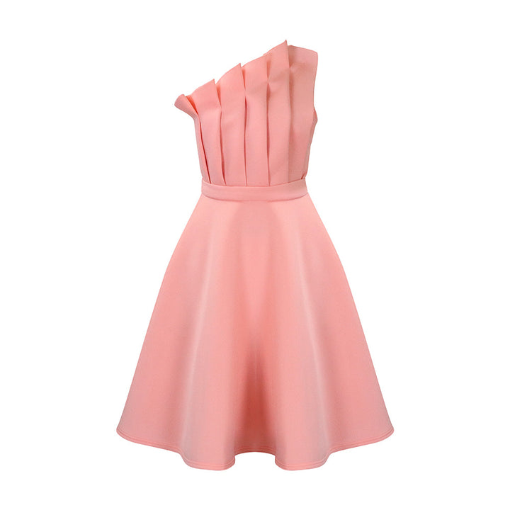 Charming one-shoulder dress for ladies with draping and fitted belt Lune London