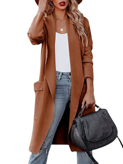 Ladies Long Cardigan with side pockets and open cut Lune London