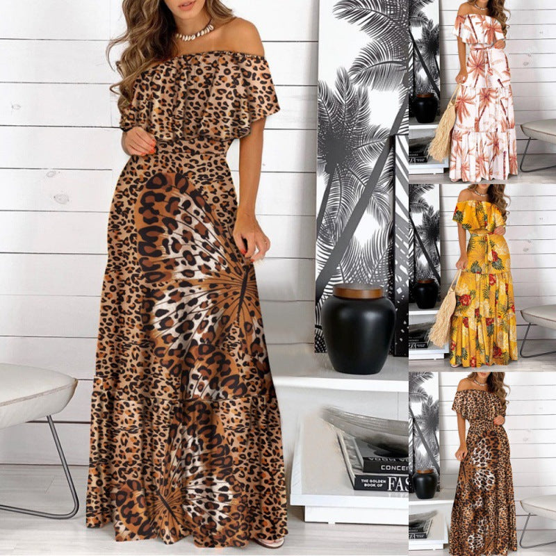 Off-shoulder maxi dress for women with flared hem Lune London