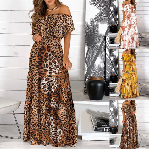 Off-shoulder maxi dress for women with flared hem Lune London