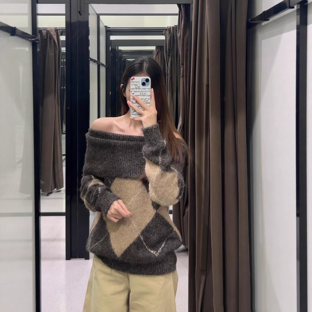 Pull en tricot épais pour femme avec motif en forme de diamant Chic & Stil