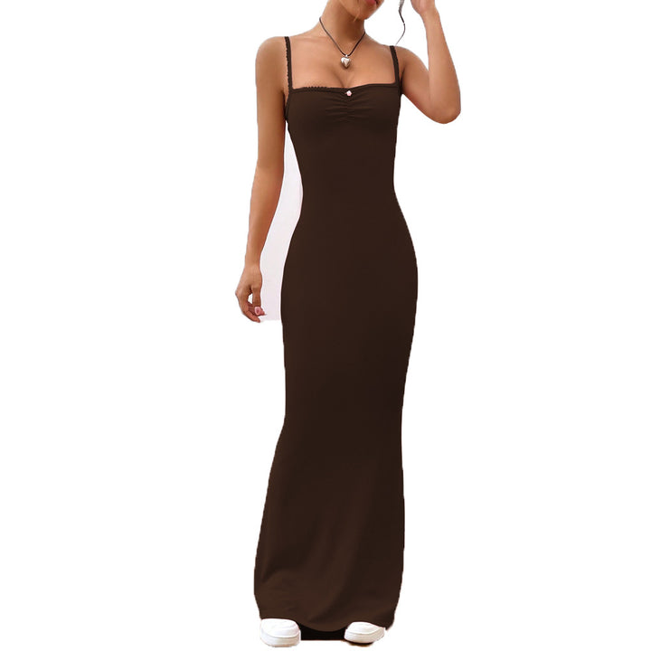 Robe maxi femme avec bretelles spaghetti ajustables et ruchés décoratifs Chic & Stil