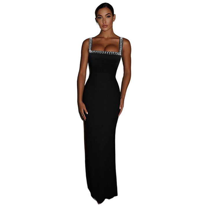 Elegant sleeveless maxi dress for women with rhinestone strap details Lune London