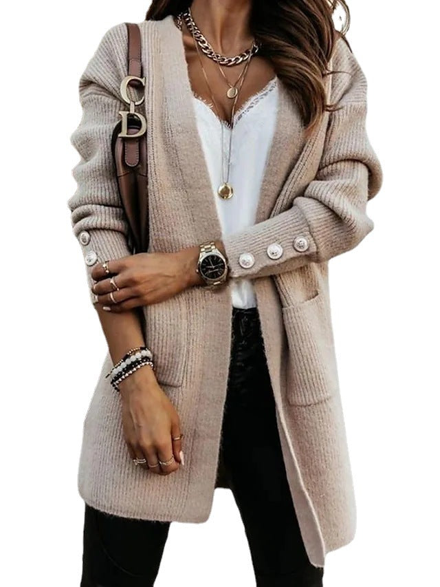 Ladies Elegant Cardigan with Button Details and Practical Pockets Lune London