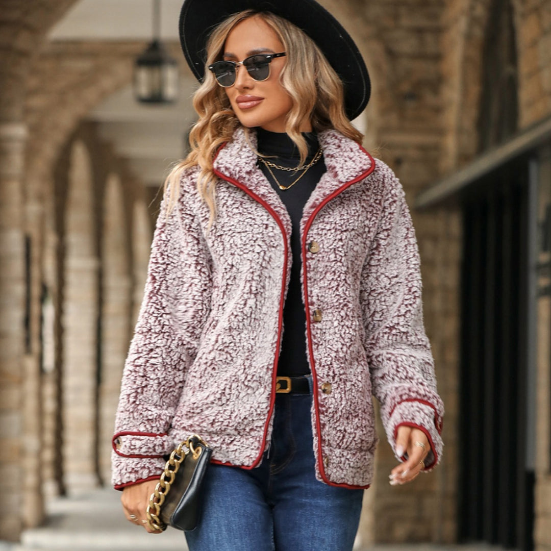 Fleece jacket for women with high collar and fluffy texture Lune London