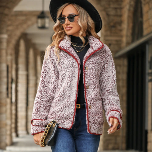 Fleece jacket for women with high collar and fluffy texture Lune London