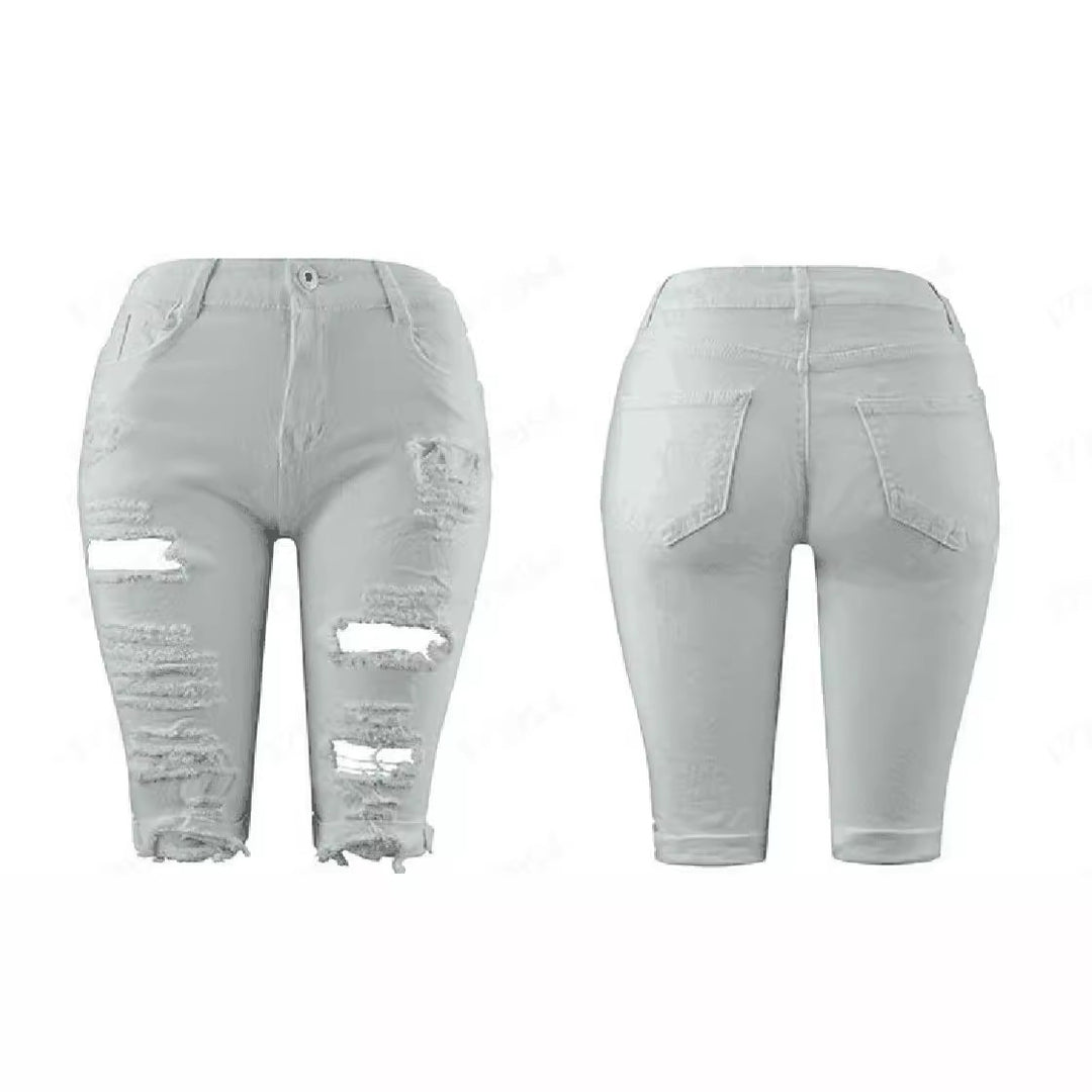 Women's destroyed denim trousers with a casual cut and trendy tear details Lune London
