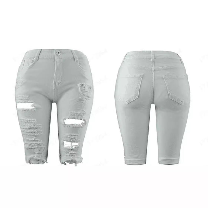 Women's destroyed denim trousers with a casual cut and trendy tear details Lune London