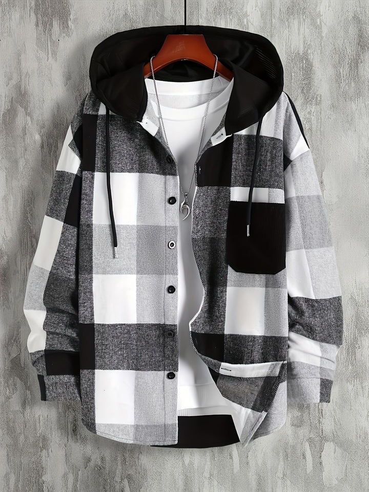 Striped flannel jacket for women with hood and practical pockets Lune London