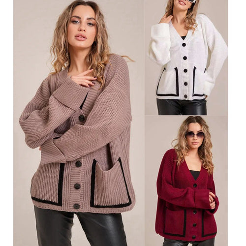 Cardigan en tricot épais pour femmes avec des détails de bouton modernes et une coupe décontractée Lune London