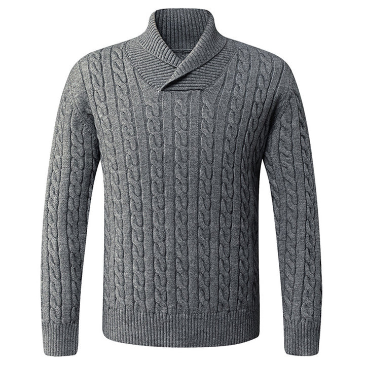 Chunky knit sweater for men with a modern shawl collar and a twisted pattern Lune London
