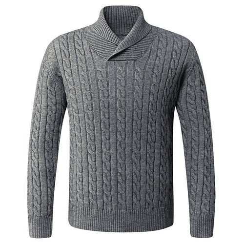 Chunky knit sweater for men with a modern shawl collar and a twisted pattern Lune London