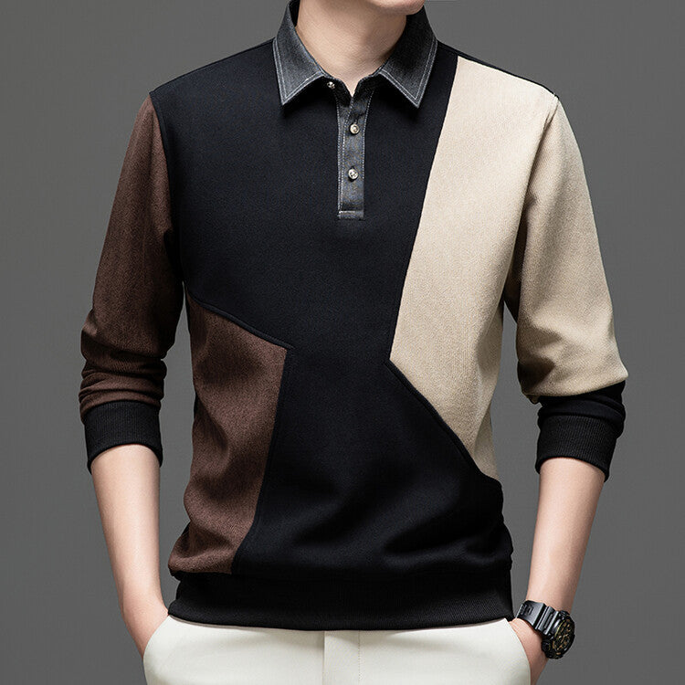 Men's long sleeve polo shirt with a unique pattern mix Lune London