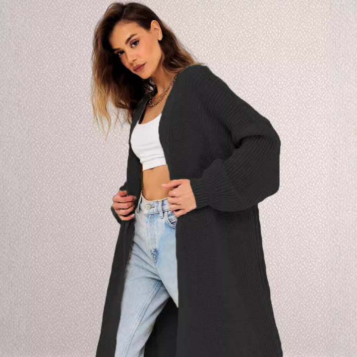 Cardigan en tricot épais pour femmes avec design à ouverture frontale et poches profondes Chic & Stil