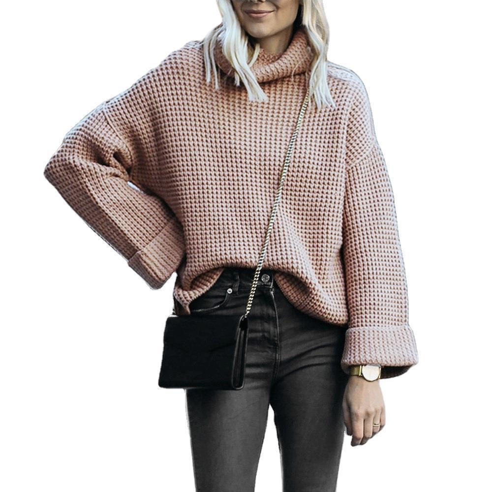 Oversized knitted sweater for women with high collar and structured honeycomb pattern Lune London