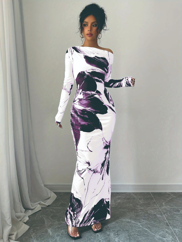 Elegant long dress with long sleeves for ladies with floral pattern Lune London