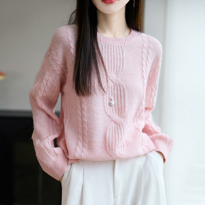 Pull en tricot pour femmes avec motif en cable unique et col rond Chic & Stil