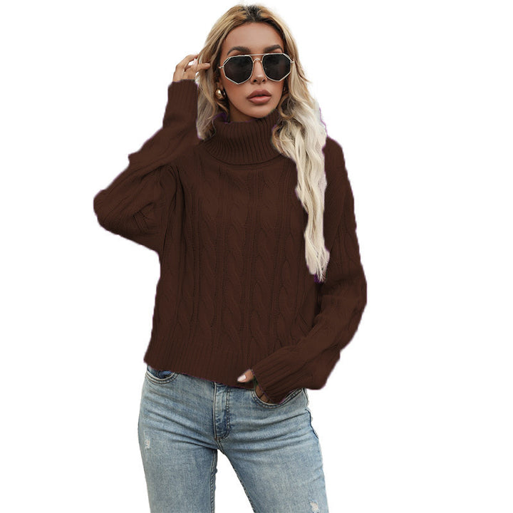 Ladies chunky knit turtleneck sweater with twisted pattern and relaxed fit Lune London