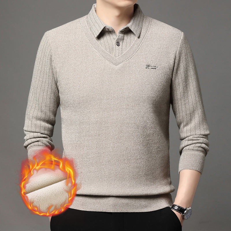 Elegant V-neck sweater for men with structured sleeves and a classic shirt collar Lune London