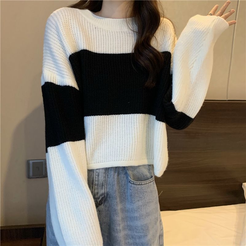 Pull en tricot chunky pour femmes avec un design moderne en blocs de couleur Chic & Stil