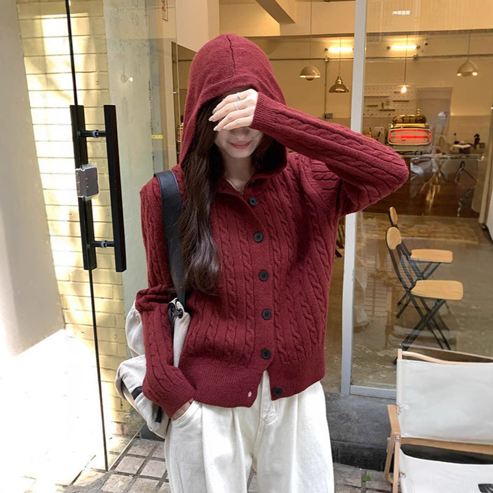 Cardigan pour femmes avec capuche et motif en câble décoratif Chic & Stil