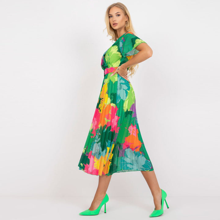 Lune London Pleated Floral Patterned Midi Wrap Dress for Women