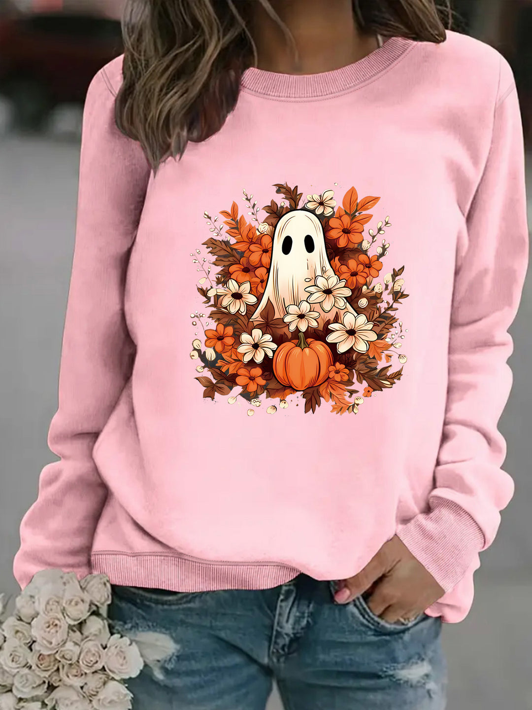 Sweatshirt femme avec motif automnal ludique et effrayant Chic & Stil