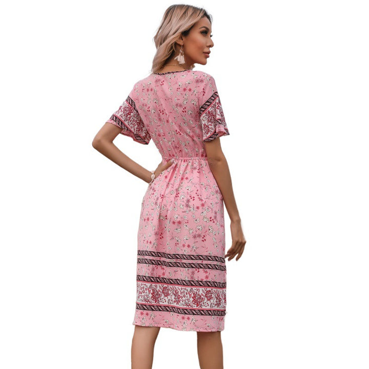 Bohemian casual mid-length dress for women with fringe tie detail Lune London